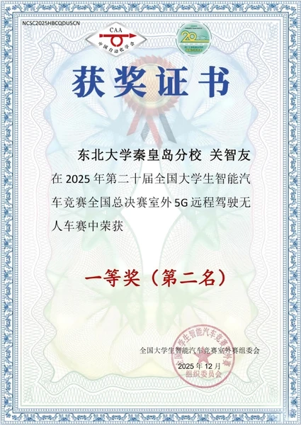 National Runner-up · Smart Car Competition certificate